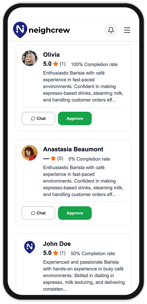 Review applicants and approve workers