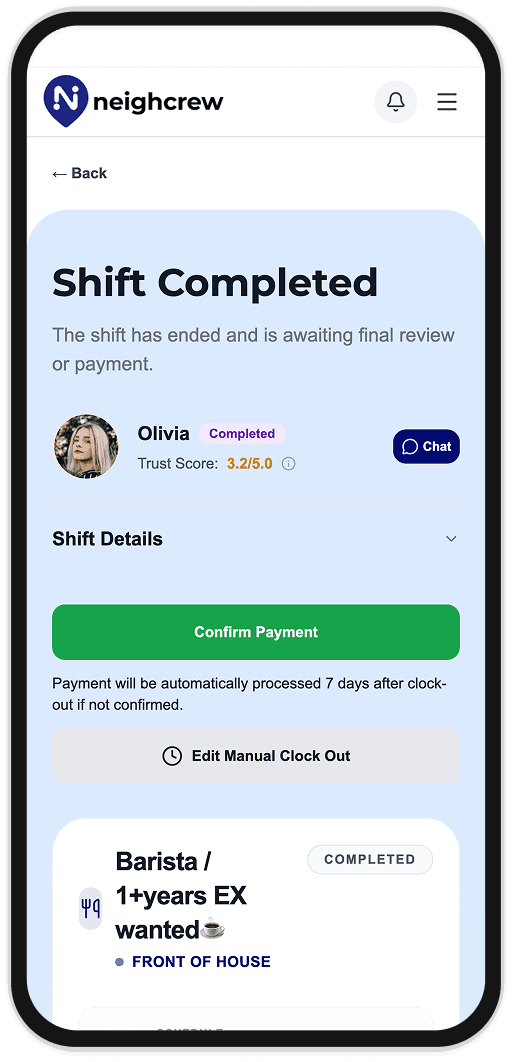 Confirm payment after shift