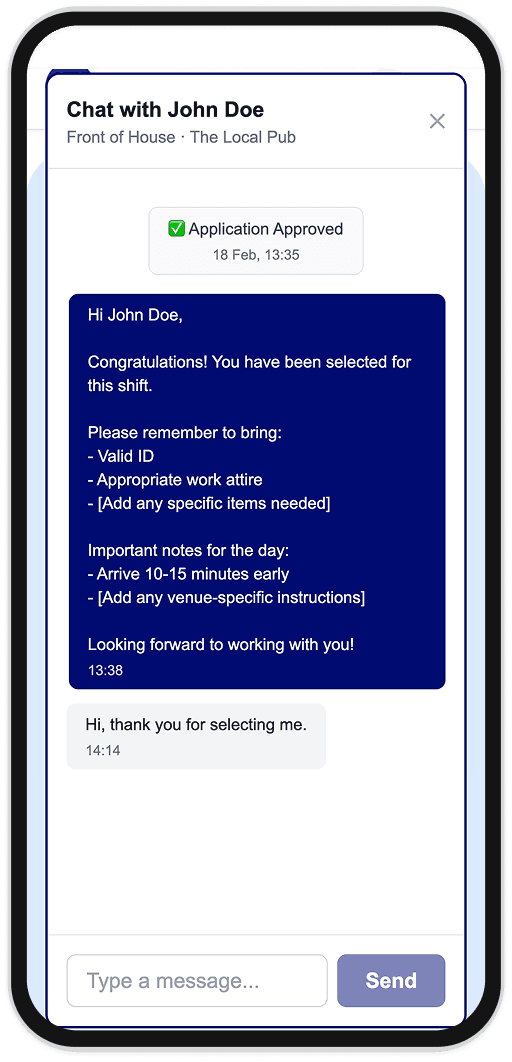 Chat with venue and get approved