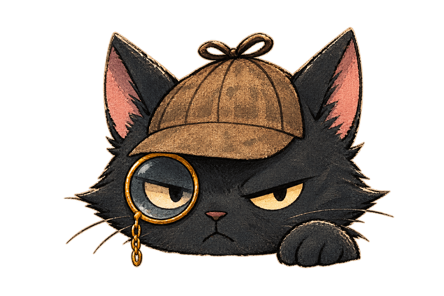 Nyarc, Neighcrew's black cat adventure guide, peeking into the page