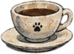 A coffee cup marked with Nyarc's paw